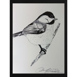 Chickadee - Hand-drawn Ink on Paper - Black and White Nature-Inspired Art OOAK